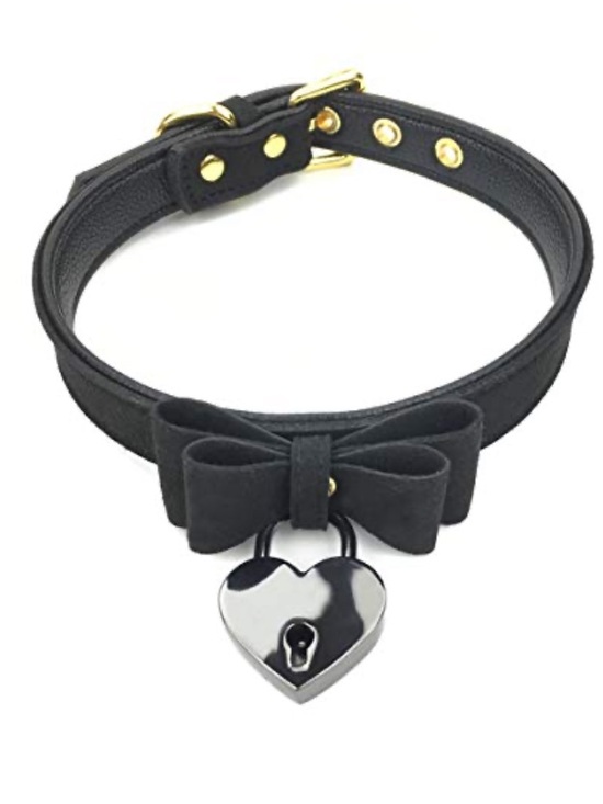 Accessories - Black Leather Heart Lock Choker Necklace Sexy Adjustable